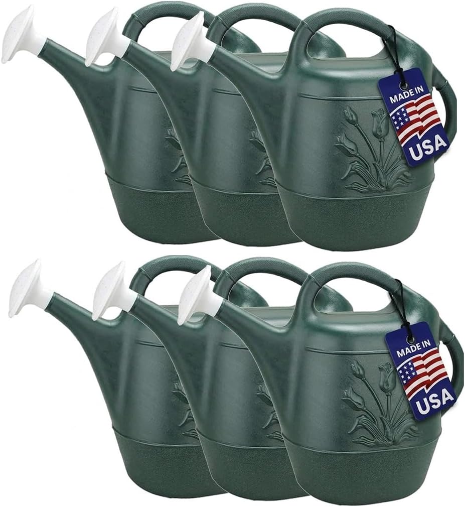 PMU 2 Gallon Watering Can - Garden Watering Can for Indoor & Outdoor Plants - Plastic Water Can with Detachable Sprinkler Head - Large Water Pot, Made in USA - Hunter Green Pkg/1