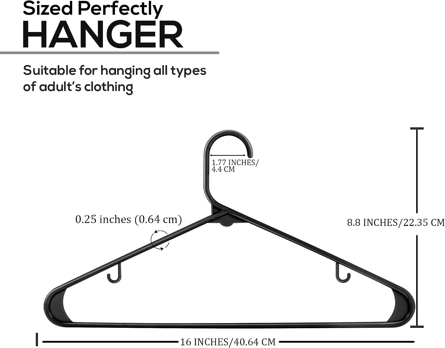 Utopia Home Plastic Hangers 50 Pack – Built-in Strap Hooks Black