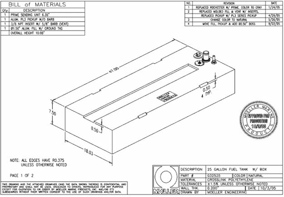 Moeller Marine, Below Deck Permanent Fuel Tank, for Boats Built Before 2011