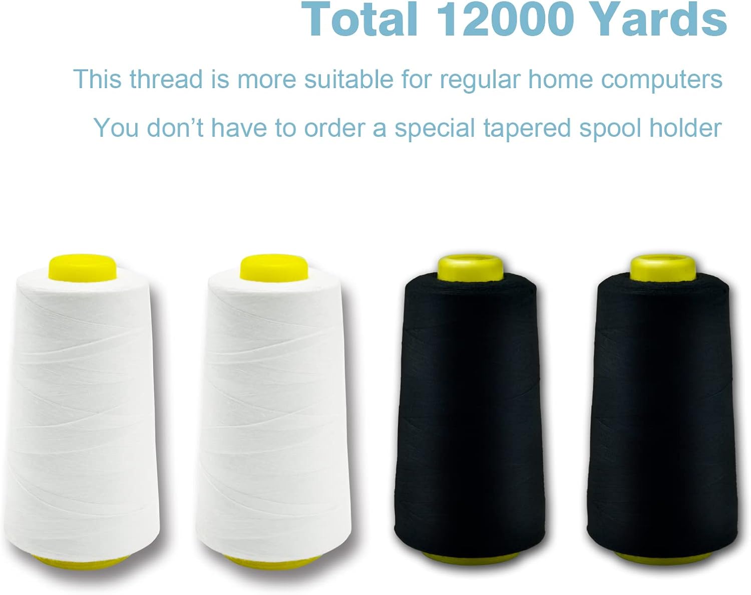 Black Serger Thread, All-Purpose Thread for Sewing, Polyester, 4 Cones of 3000 Yards Each Spool for Sewing Machine