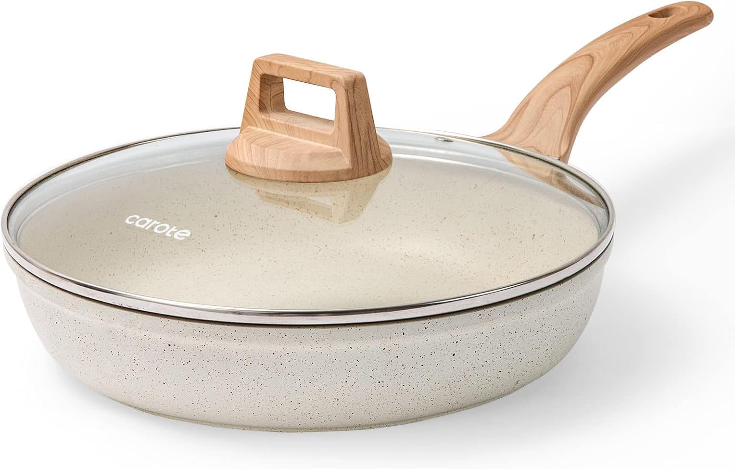 CAROTE Non Stick Frying Pan, 12 Inch Classic Granite Skillet with Glass Lid