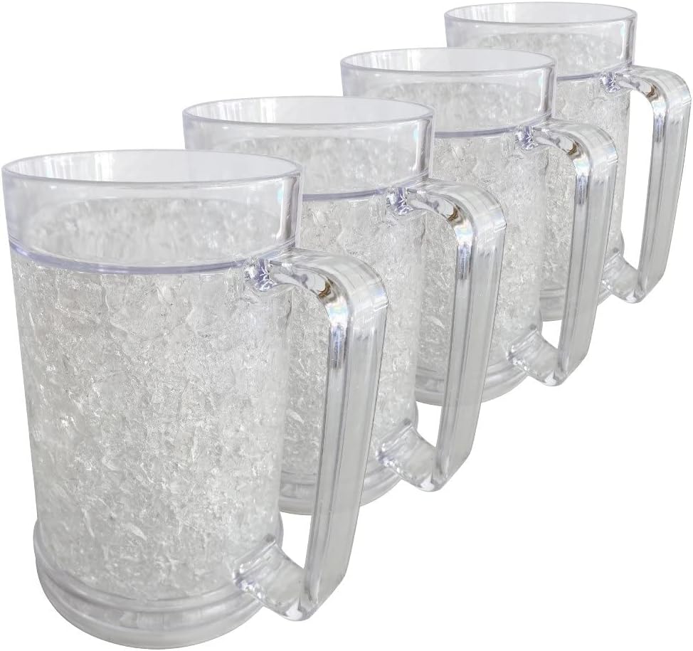 Lily's Home Freezer Beer Mugs - Set of 4 Freezable Gel-Filled 16 oz BPA-Free Acrylic Frozen Mugs for Outdoor Entertaining and Gifting