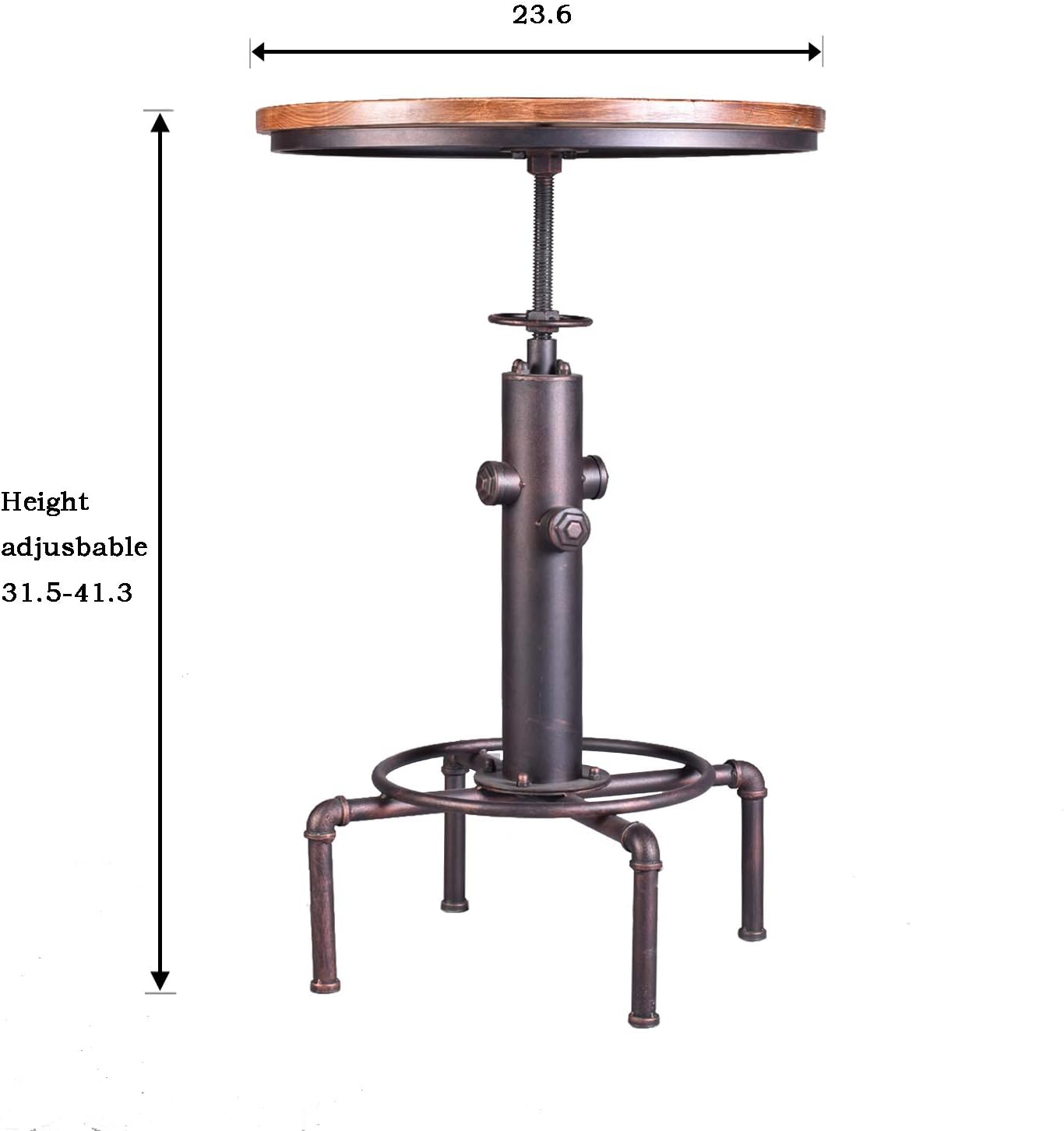 Topower Industrial Bar Table 32.3-38.2" Adjustable Pub Table Kitchen Dining Coffee Bistro Table (Red)