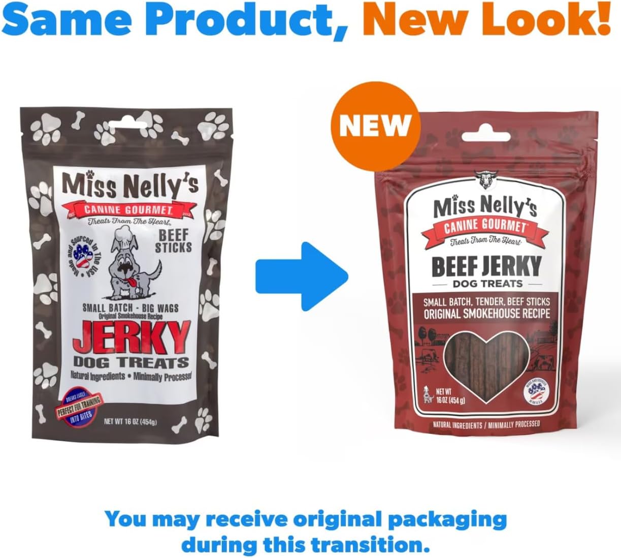 Miss Nelly's- All Natural Beef Jerky Dog Treats Made in USA Only, 16 oz Bag