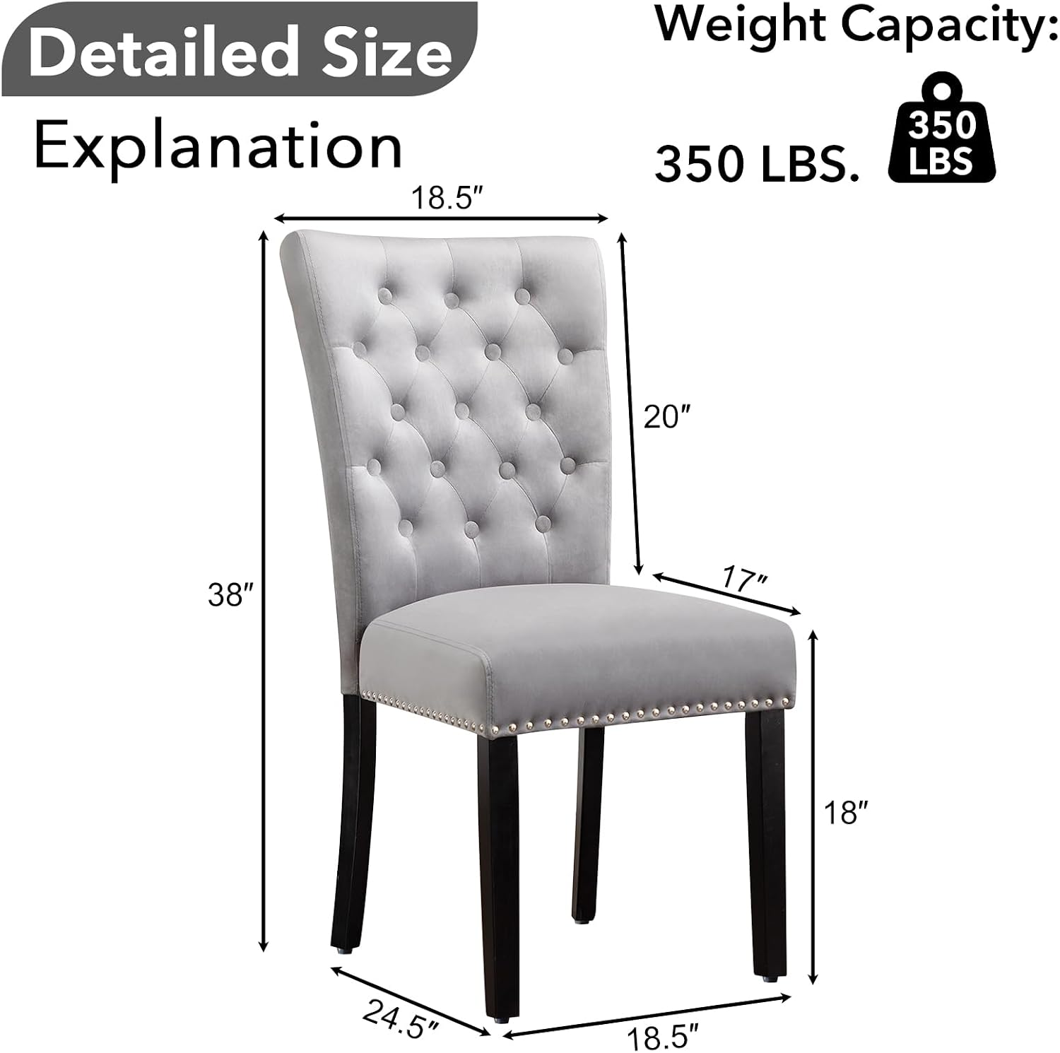 adochr Velvet Dining Chairs Set of 2, Parsons Kitchen Chair, Blue
