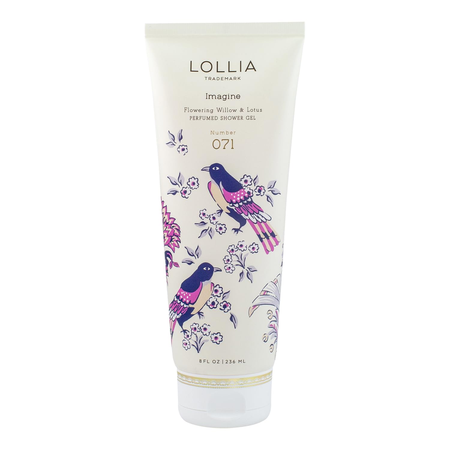 LOLLIA Wish Shower Gel, 8 fl oz, Vanilla Bean, Rice Flower, Jasmine Leaves, & Sugar Cane, Luxury Shea Moisture Hydrating Women's Body Wash, Delicate & Relaxing Scented Bath Soap for Self Care
