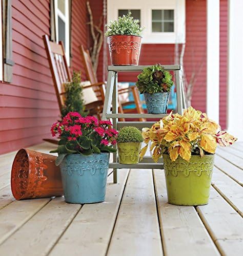 MPT01891 Fluer De Lis Series Metal Planter Flower Pot, 6", Color Tansy Green