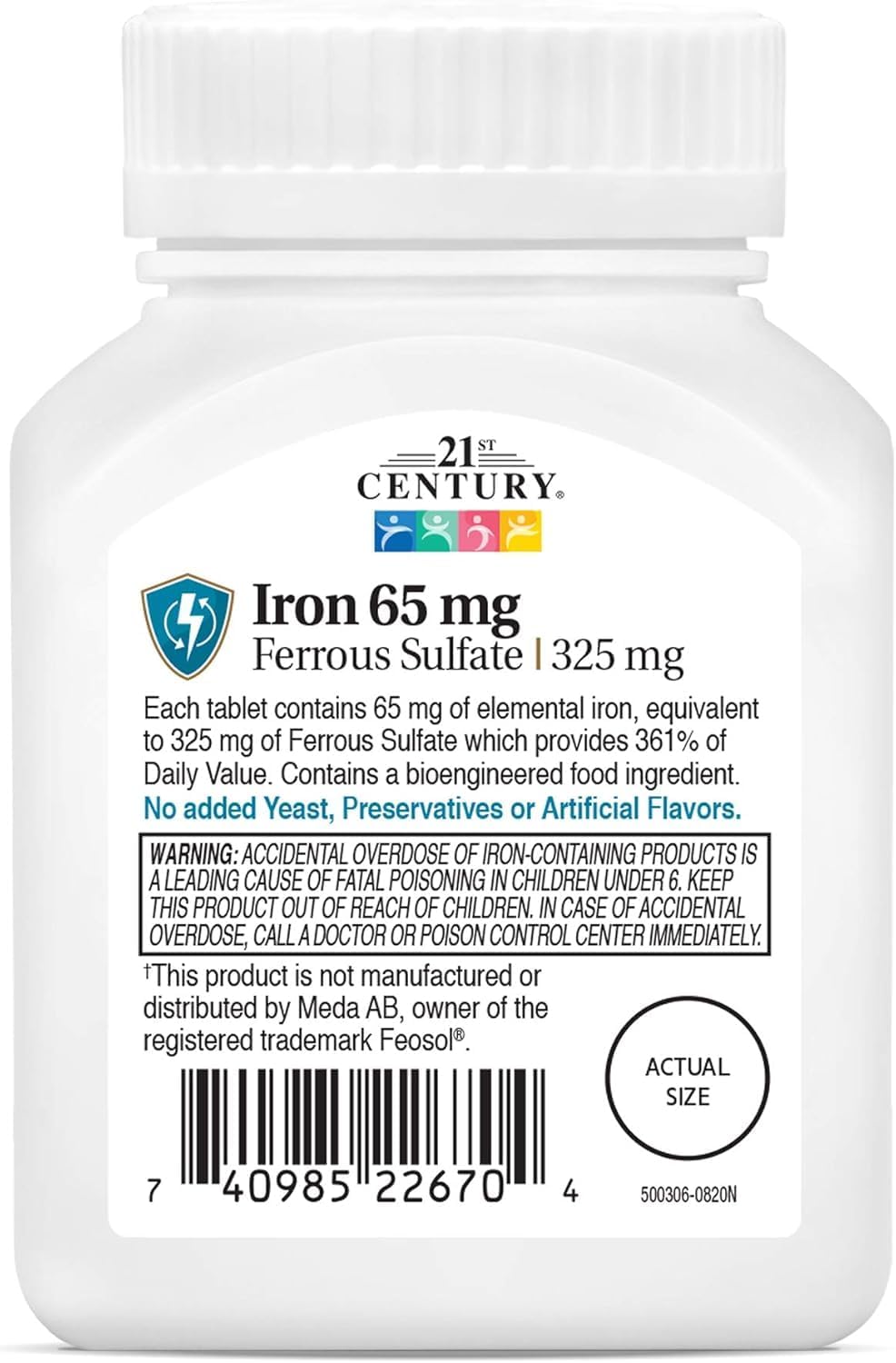 21st Century Slow-Release Iron 65mg High Potency Tablets, 120 Count | High-Potency Iron 65 mg From Ferrous Sulfate, Energy & Healthy Red Blood Cell Support, Slow-Release & Gentle on the Stomach