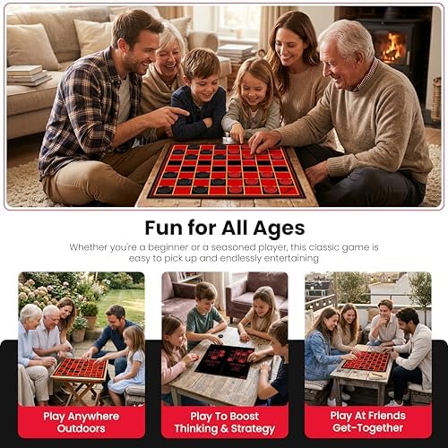 Kangaroo - Multiplayers Strategy Checker Board Game for Kids & Adults - Portable Educational Travel Cardboard Checkers - Includes Large Board w/ 24