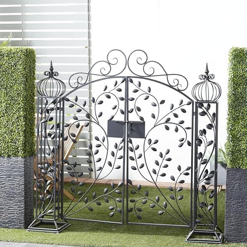 Deco 79 Metal Indoor Outdoor Garden Arbor, 78" x 14" x 94", Matte Bronze | Elevate patios and gardens, metal garden arch trellis, metal trellis for climbing plants outdoor, double doors, scroll latch