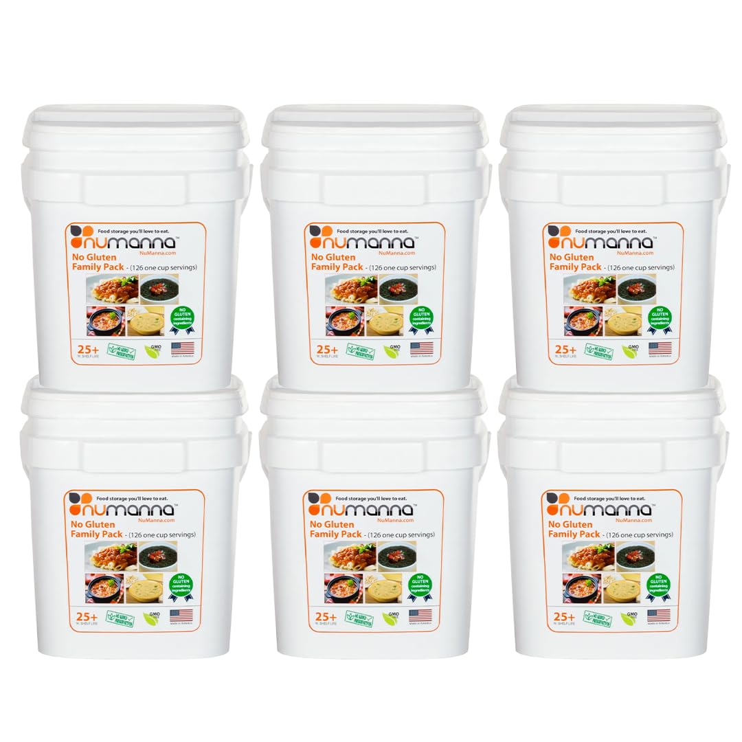 Numanna No-Gluten Family Pack Bucket – 126 Servings, 20 lbs | 25-Year Shelf Life | 1-Month Non-Perishable Meal Kit | Emergency Food Supply, Everyday Use, Quick-Prep Survival Meals | Made in USA | Pack of 1