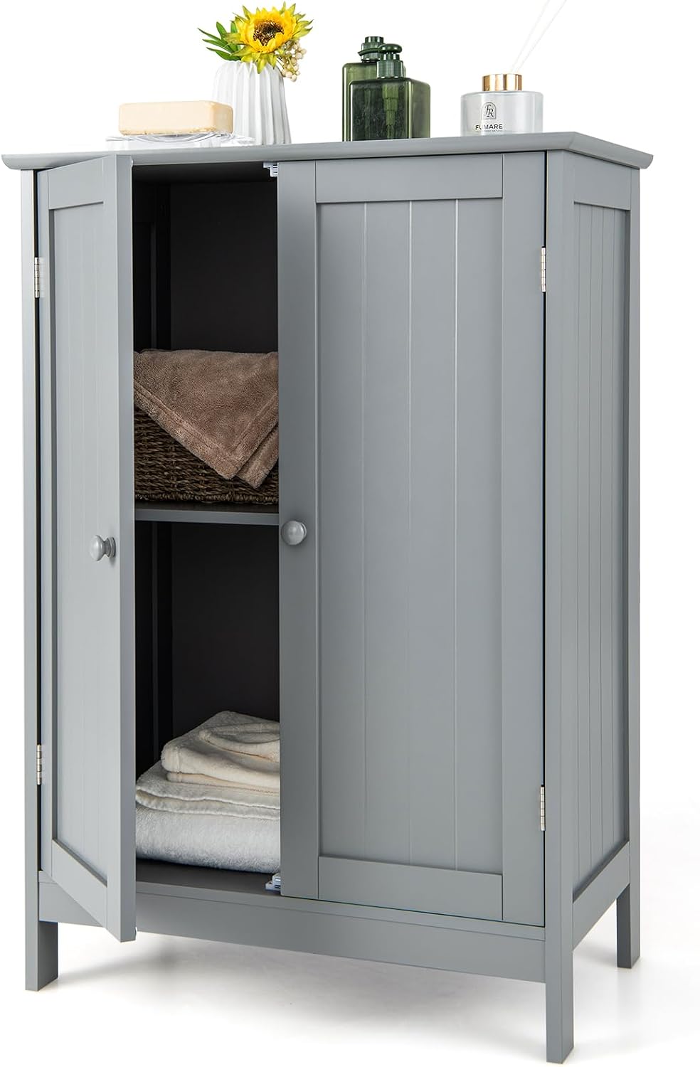 GLACER Bathroom Floor Cabinet, Wooden Storage Cabinet (White)