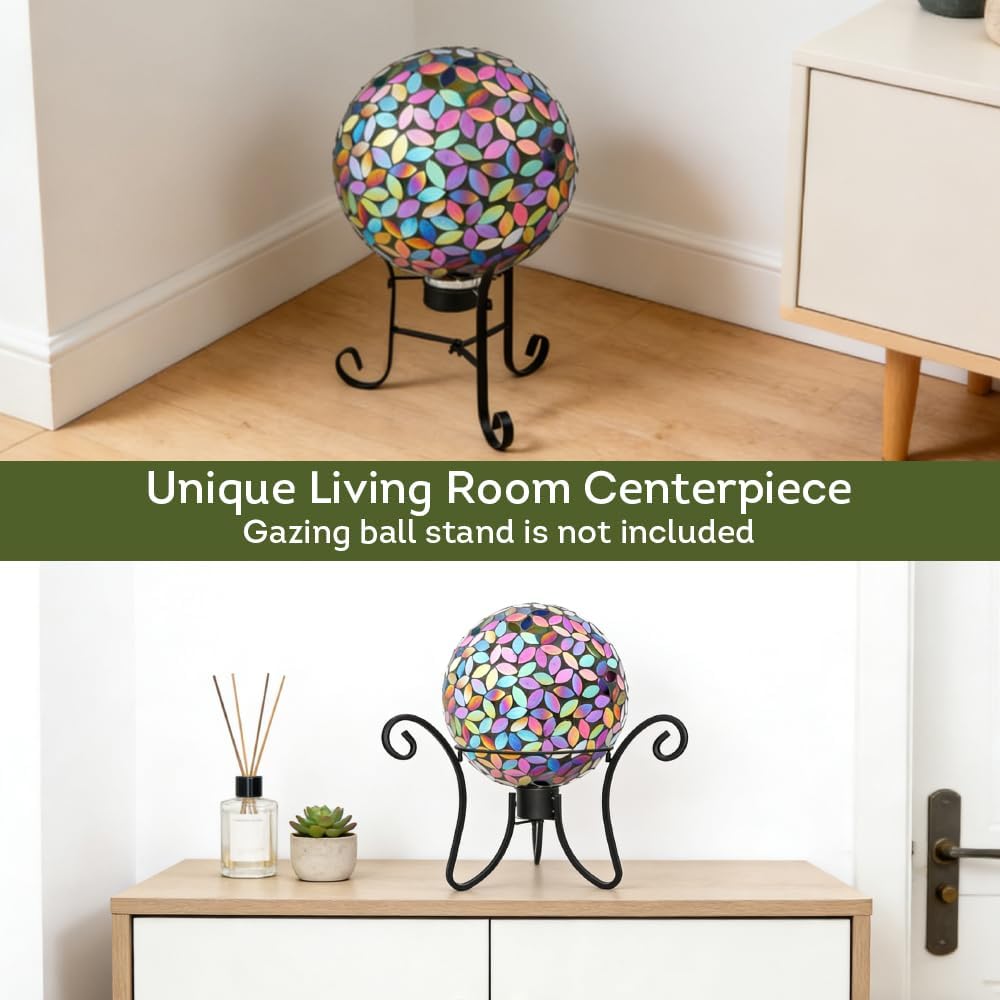 Lily's Home Colorful Mosaic Glass Gazing Ball, Designed with a Stunning Holographic Petal Mosaic Pattern to Bring Color and Reflection to Any Home and Garden, Red and Gold (10" Diameter)