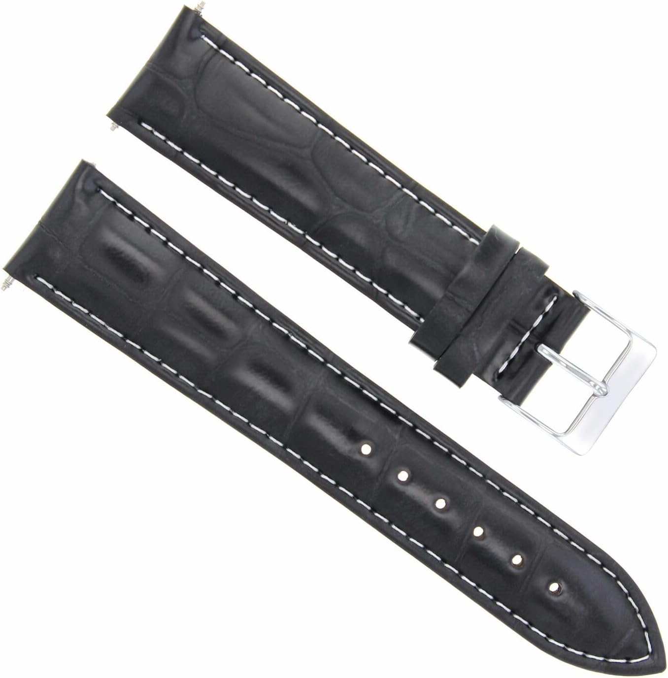 Ewatchparts 22mm Italia Leather Watch Strap Compatible With 43mm Invicta Signature II 7282 7345 Black With White Stitching