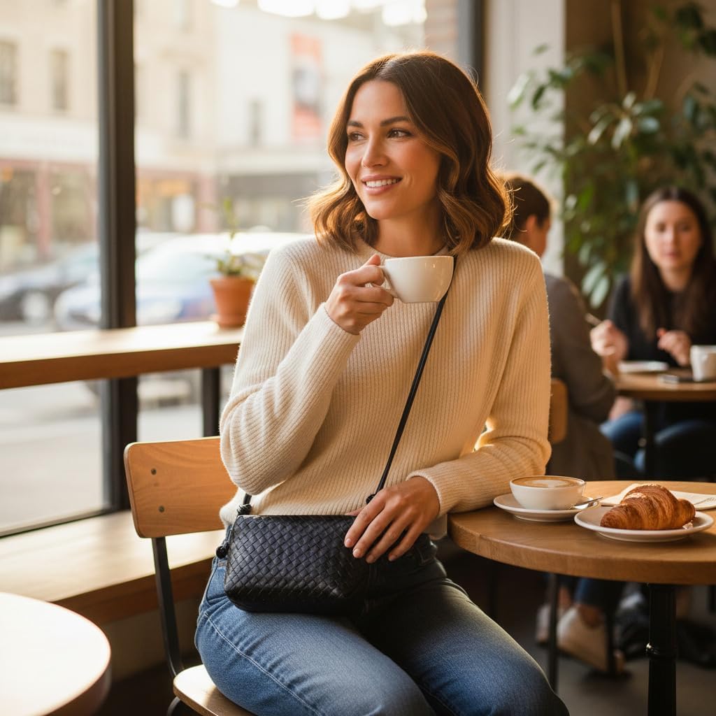 Woven Crossbody Bag for Women: Vegan Leather Handbag for Leisure | Classic Handwoven Bag For Style - Compact Design, Lightweight, Minimalist Style, Fits Phone, Cards & Key, Ideal for Daily Use