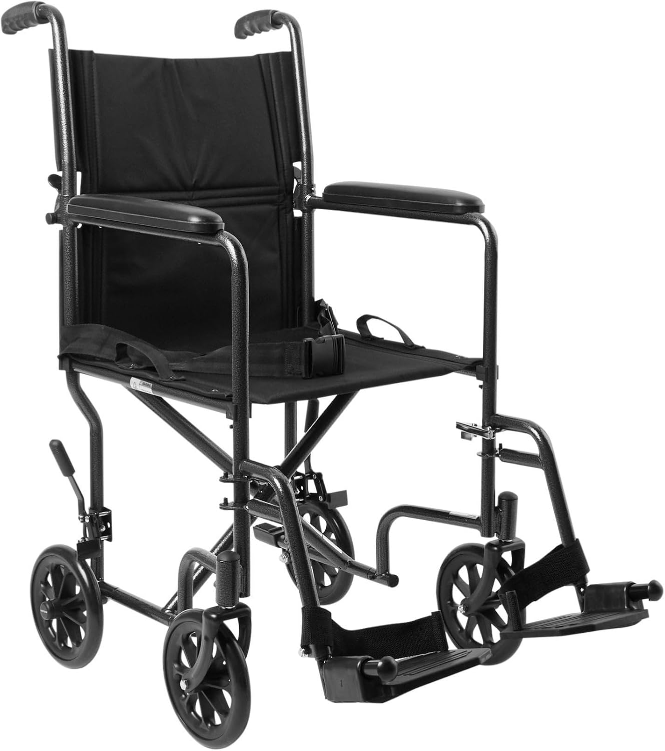 McKesson Transport Wheelchair, Silver, Black, 19 in, 1 ct | Lightweight, Steel, Silver Vein Finish