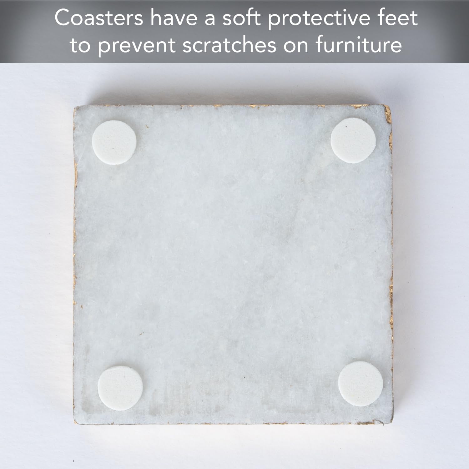 Thirstystone Square White Marble/Gold Edged Coasters (Set of 4), Multicolor | 4" Square, Non-Slip Feet, Absorbent, Elegant