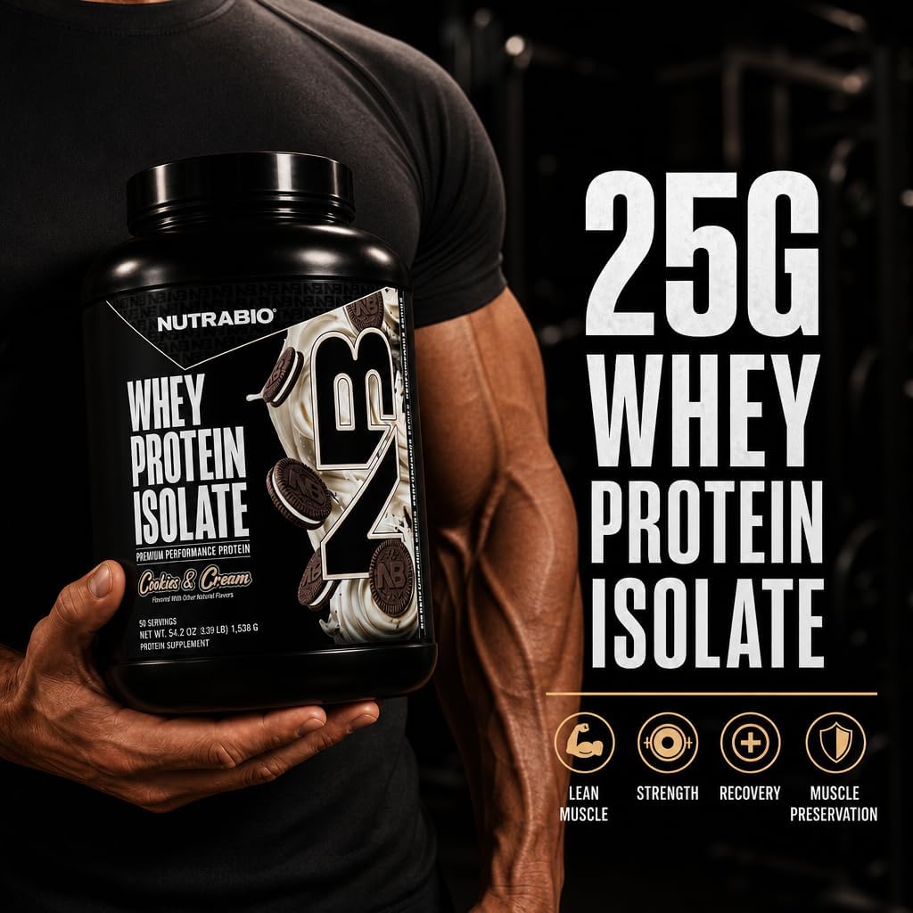 NutraBio 100% Whey Protein Isolate Protein Powder, 25g Protein with Complete Amino Acid Profile, Non-GMO, Soy & Gluten Free, Low Carb, Low Calorie Whey Protein Powder, Raw Unflavored, 20 Servings