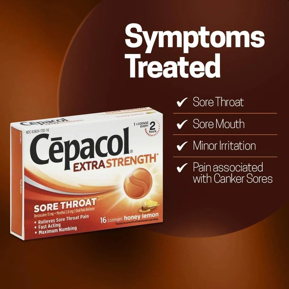 Cepacol Extra Strength Sore Throat & Cough Relief Lozenges, 16 Count, Mixed Berry Flavor, Maximum Numbing, Fast Acting Relieves Sore Throat Pain, and Quiets Cough (Pack of 4)