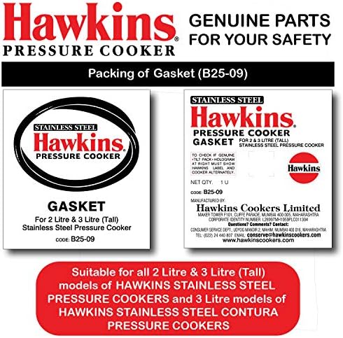 Hawkins Gasket Rubber for Stainless Steel Pressure Cooker - 2-3L Tall size (Black), SS Contura 3L