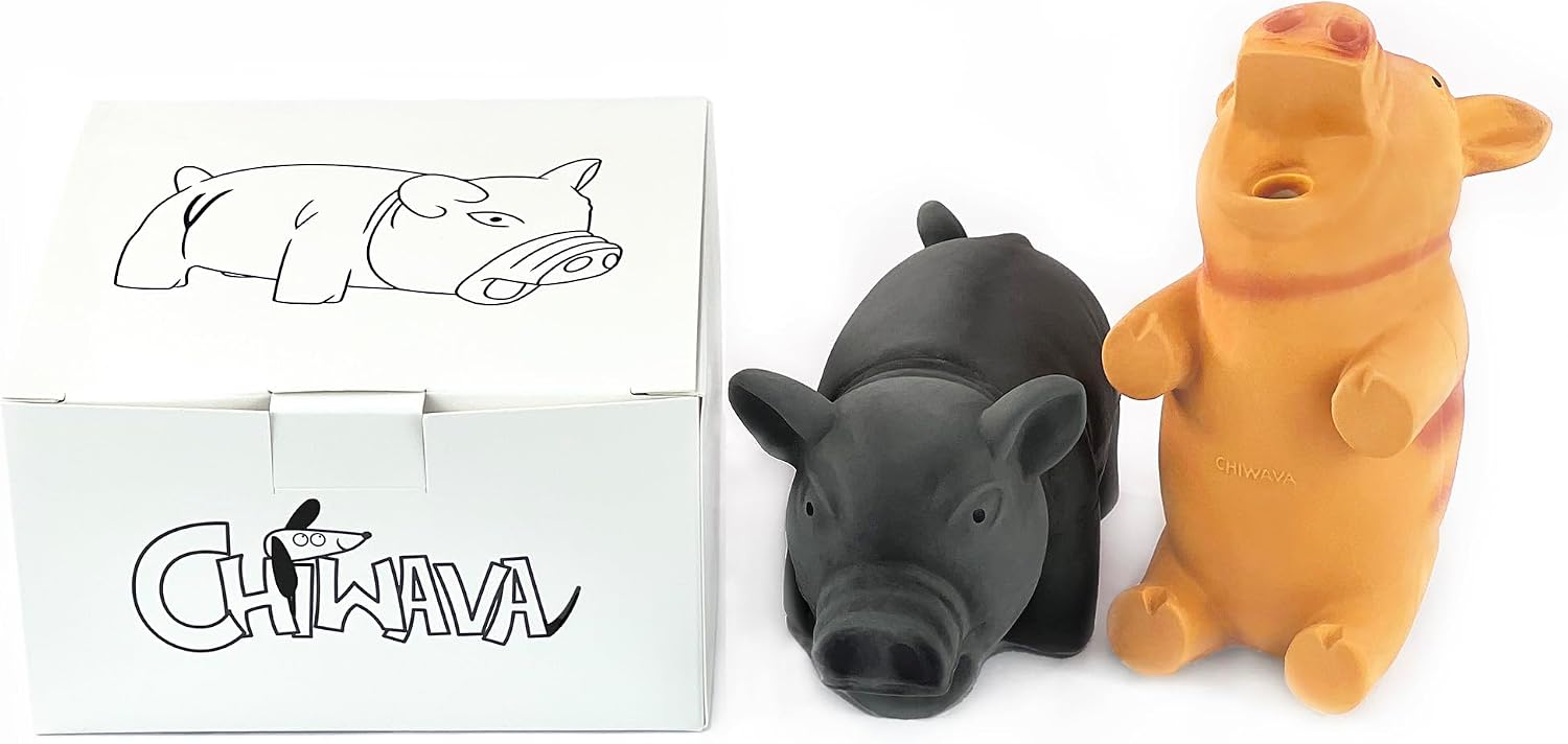 CHIWAVA 2PCS 6.5" Latex Cube Pig Dog Toy for Medium Large Dogs Grunt Sound