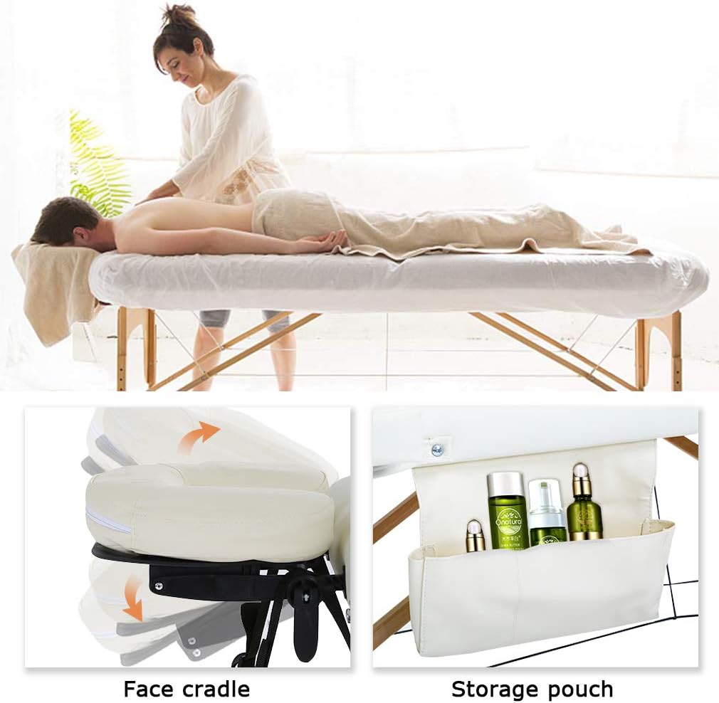 BestMassage Massage Bed Portable Massage Table 28 inch Wide Lash Bed Height Adjustable 2 Folding Spa Table with Towel Hanger Oil Pouch Half Bolster Round Bolster Non-Woven Bag