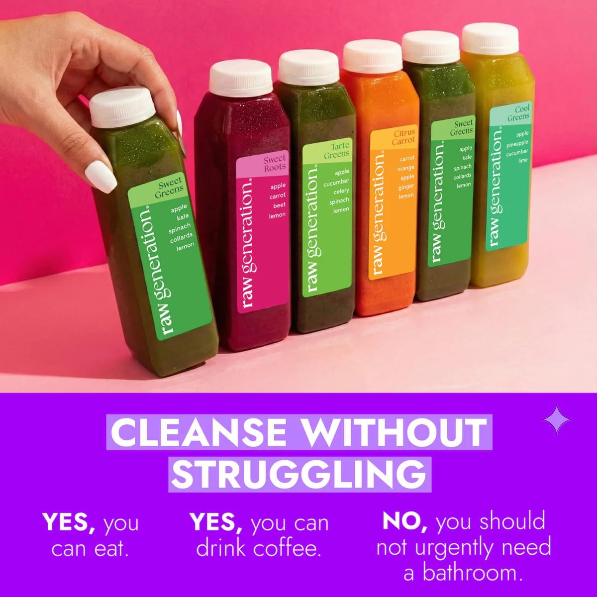 Raw Generation Skinny Juice Cleanse, 5-Day, 30 Cold-Pressed Juice Bottles | Clean ingredients, no added sugar or sweeteners, fruit & vegetable blends, 19g daily protein, at-home reset, cravings support
