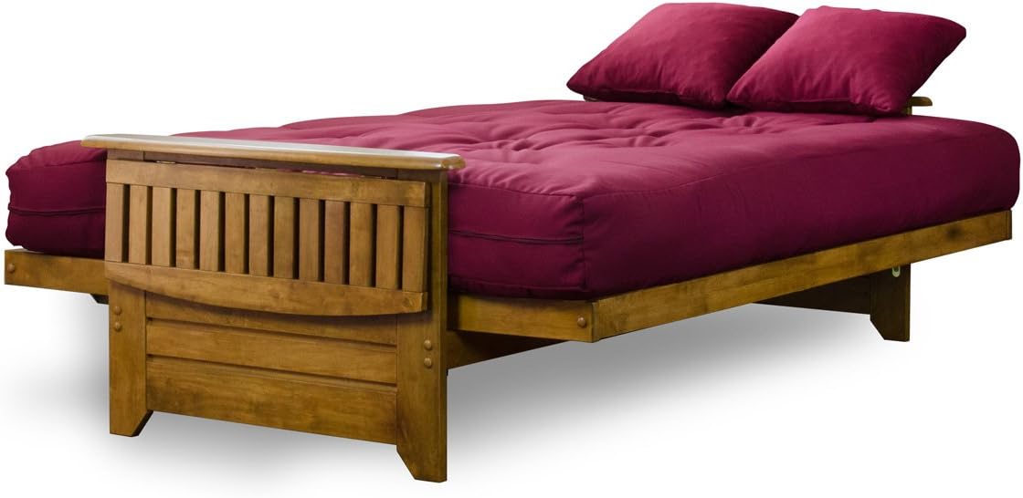 Brentwood Tray Arm Futon Sofabed Set - Queen Frame, 8" Microfiber Fudge Mattress, Heritage Finish