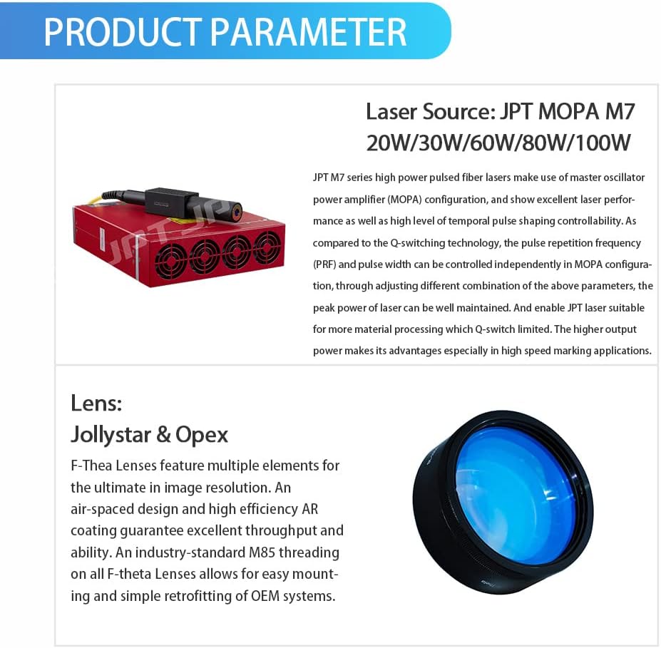 US Stock 60W JPT MOPA M7 Fiber Laser Marking Machine Fiber Laser Engraver Laser Marker 175×175mm with 80mm Rotary Axis Compatible with Lightburn