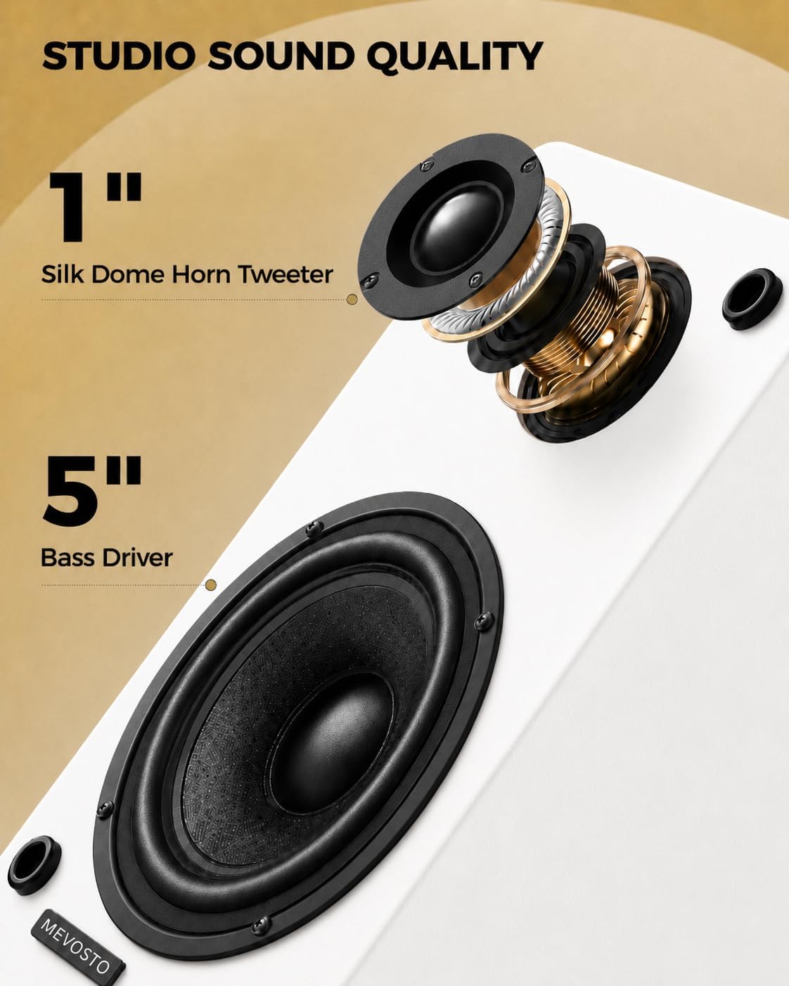Active Bookshelf Speakers 36W RMS - BT 5.4 Wireless Speaker with 5 Inch Woofer, Silk Dome Tweeter PC Speakers - USB Digital Audio Studio Monitors Bass & Treble Adjust AUX Input for Record Player TV