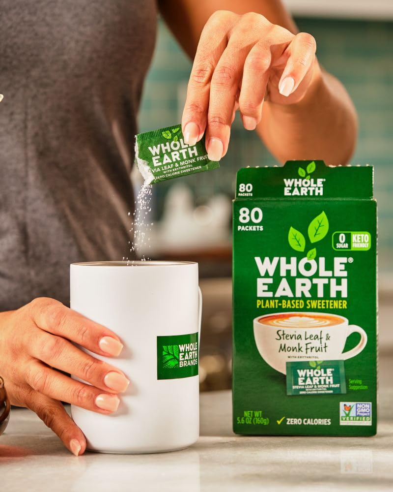 Whole Earth Sweetener Co. NATURE SWEET Stevia & Monk Fruit Sweetener, Erythritol Sweetener, Sweet Leaf Stevia Packets, Sugar Substitute, Natural Sweetener, 80 Count