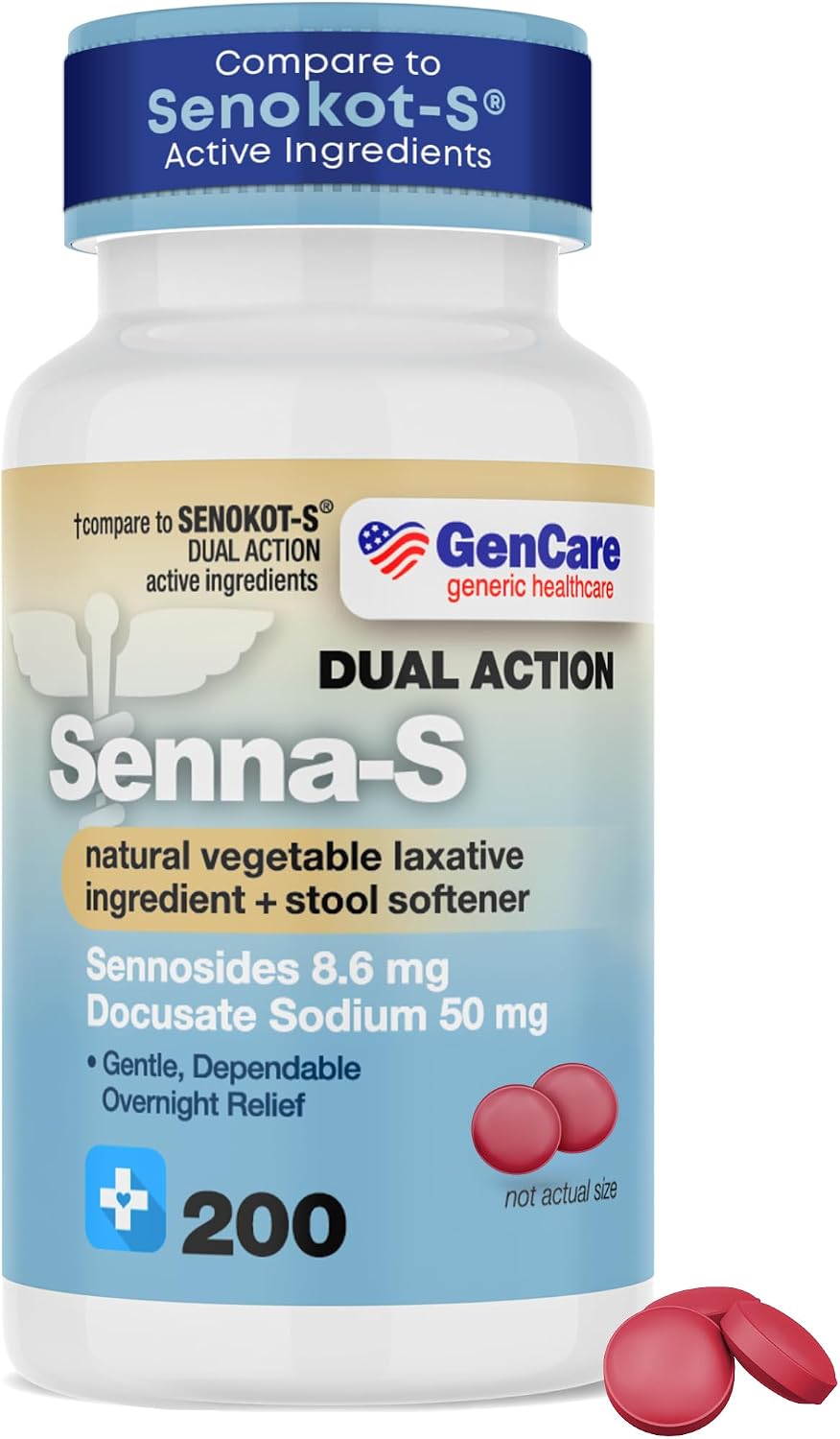 GenCare Senna-S Laxative Plus Stool Softener, Dual Action, 200 Ct