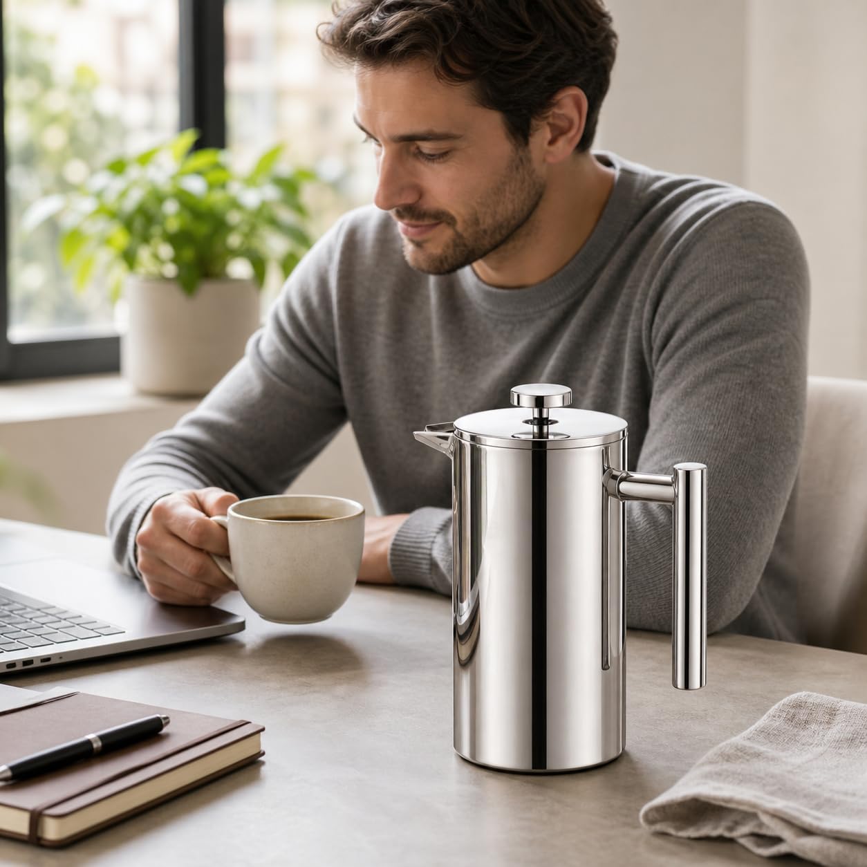 Black French Press Stainless Steel 34oz