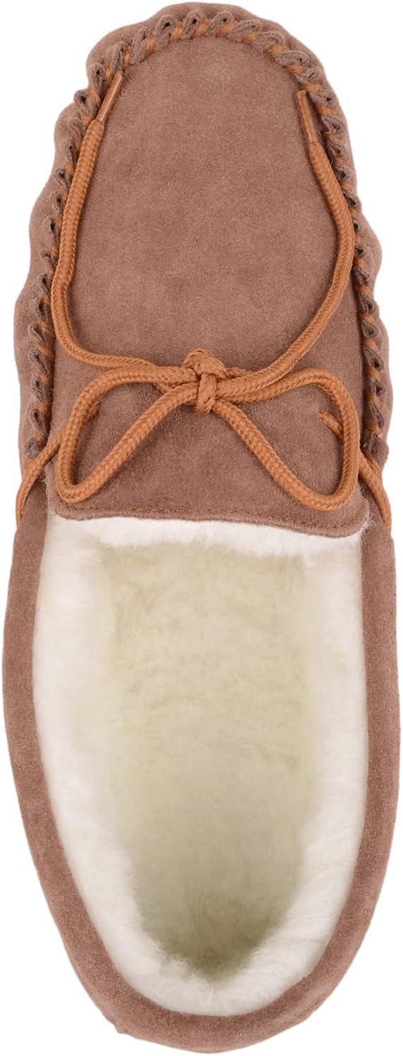SNUGRUGS Men's Alfie Wool Lined Suede Sole Moccasin Slipper, Light Brown, 11 US