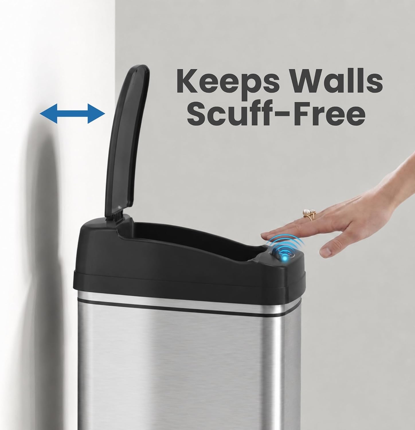 iTouchless Glide 13 Gallon Sensor Garbage Can with Wheels and Odor Control System, Stainless Steel, Automatic Kitchen Bin and Office Trash Bin (Powered by Battery or Optional AC Adapter)
