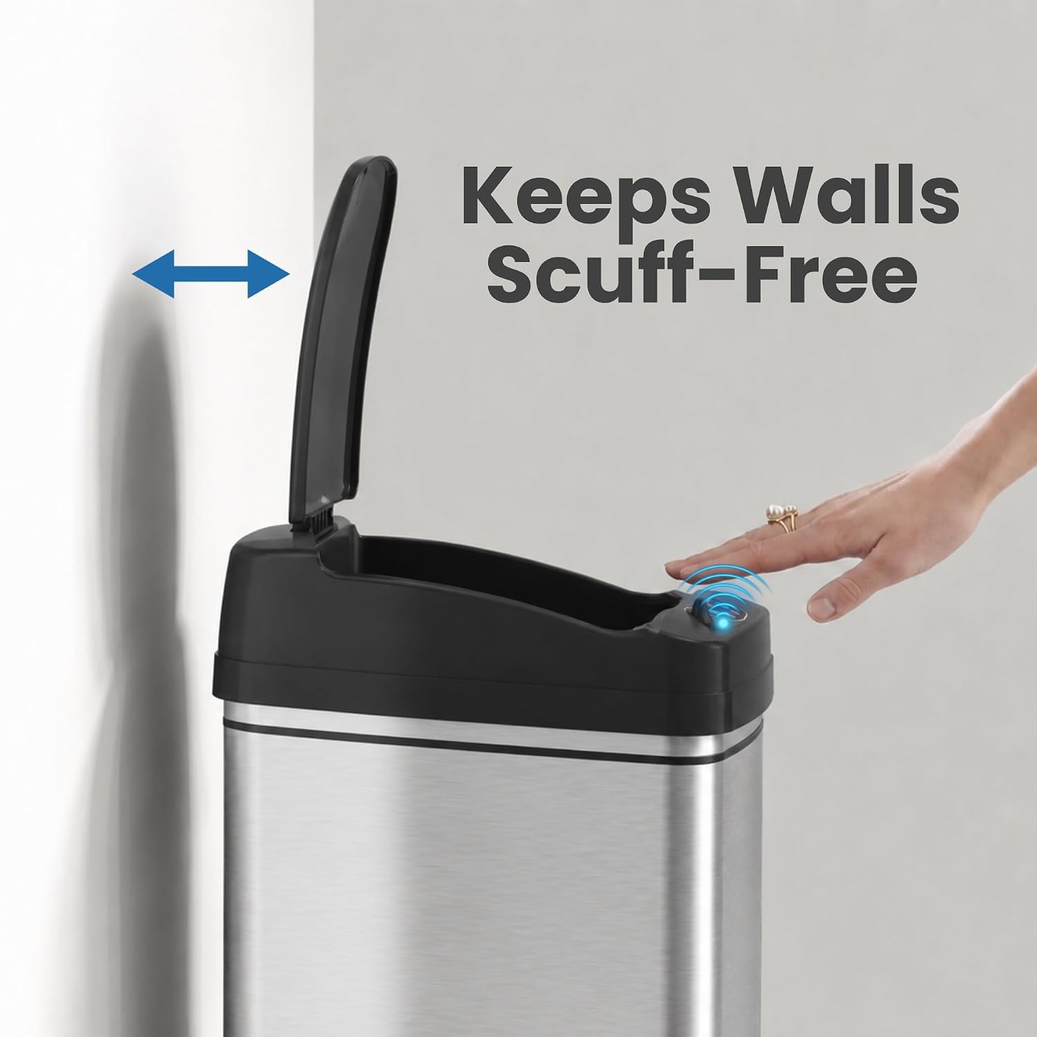 iTouchless 50 Liter / 13 Gallon Kitchen Trash Can with Lid & Deodorizer – Motion Sensor Semi-Round Stainless Steel Garbage Bin for Home, Office, or Garage – Slim, Wide Opening Large Capacity Design