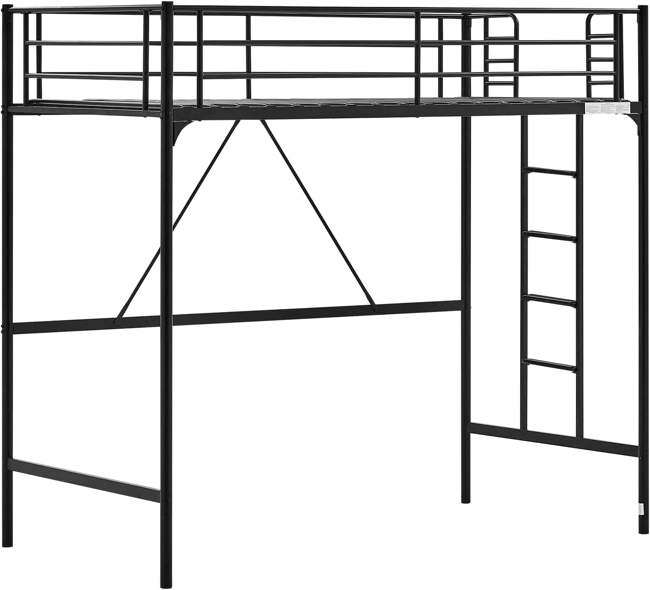 Bonnlo Metal Loft Bed with Stairs and Flat Rung, Junior Loft Bed Twin Size High Loft Bed for Kids/Teens/Adults, No Box Spring Required, Black