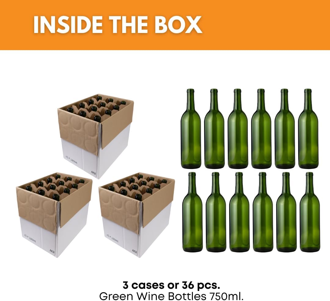 Home Brew Ohio 6 Gallon Bottle Set: Green Claret/Bordeaux (36 Bottles) | Food-grade wine bottles green for winemaking