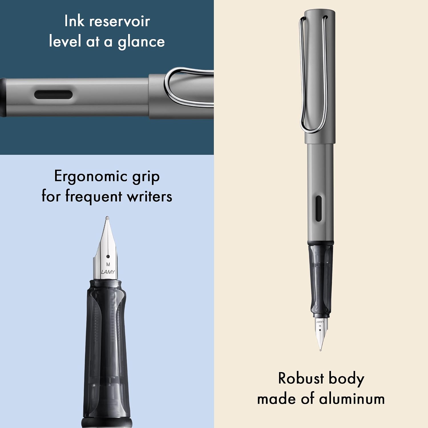 LAMY AL-star black - Fountain Pen with ergonomic grip & black Left-Handed steel nib (LH) in size M - lightweight aluminum body - including LAMY T 10 blue cartridge