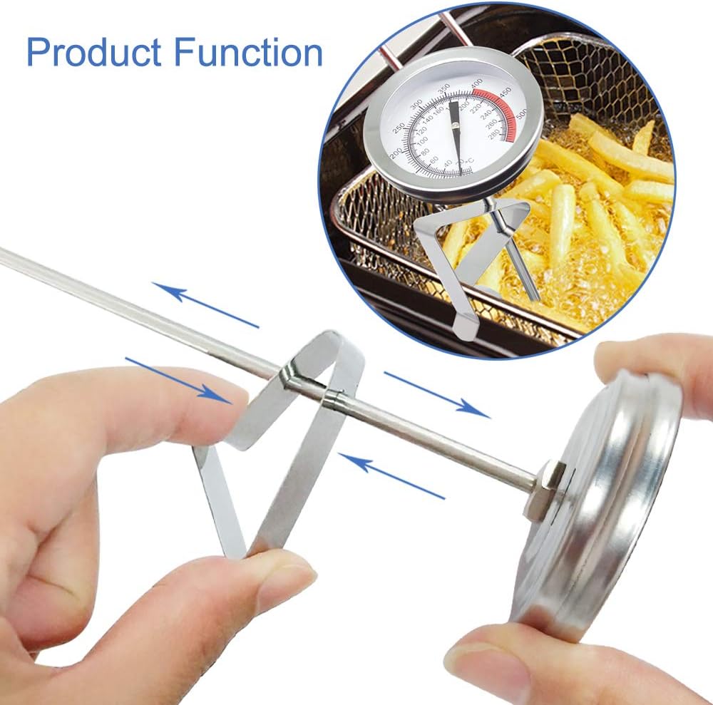 Efeng 15“ turkey fryer thermometer with pot clip (2 Pack), 2" dial candy thermometer with stainless steel clip, oil thermometerr for frying