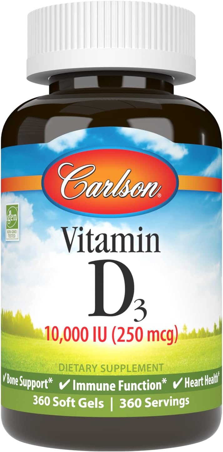 Carlson Vitamin D3 10000 IU (250 mcg), Bone Health, 120 Softgels | Muscle Health; Cholecalciferol; Vitamin D Supplements; Vitamin D3 Soft Gels