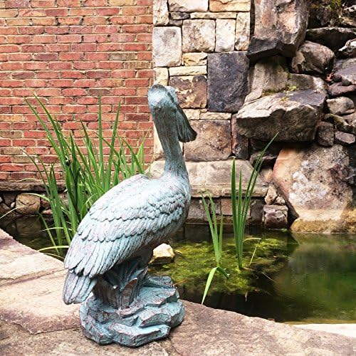 homestyles 20 in. Pelican on Ocean Coastal Rock Collectible Beach Statue-Bronze Patina Finish