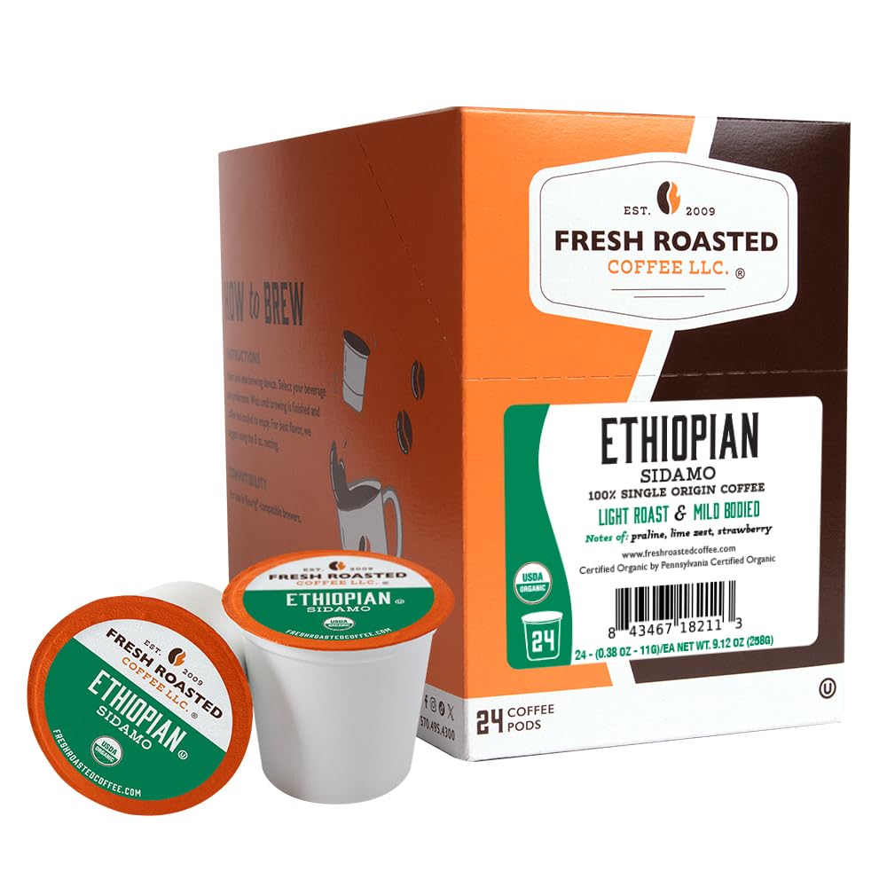 Fresh Roasted Coffee, Organic Colombian K-Cup Pods for Keurig Brewers, Medium Roast, USDA Organic, Kosher, 24 Count (Pack of 3)