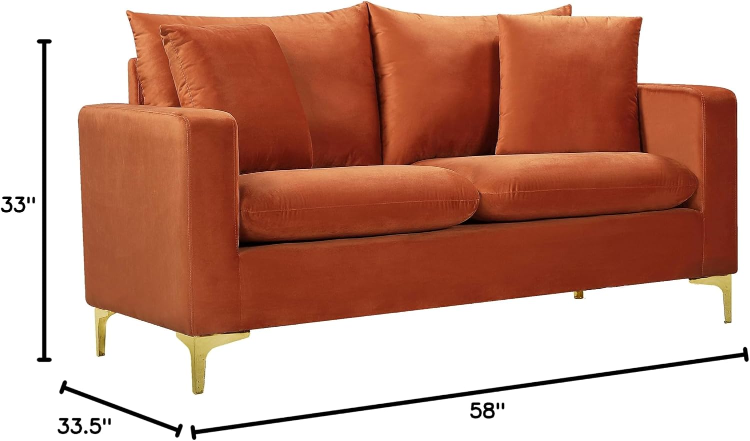 Meridian Furniture Naomi Collection Modern | Contemporary Grey Velvet Upholstered Loveseat with Stainless Steel Base in a Rich Gold or Chrome Finish, 633Grey-L