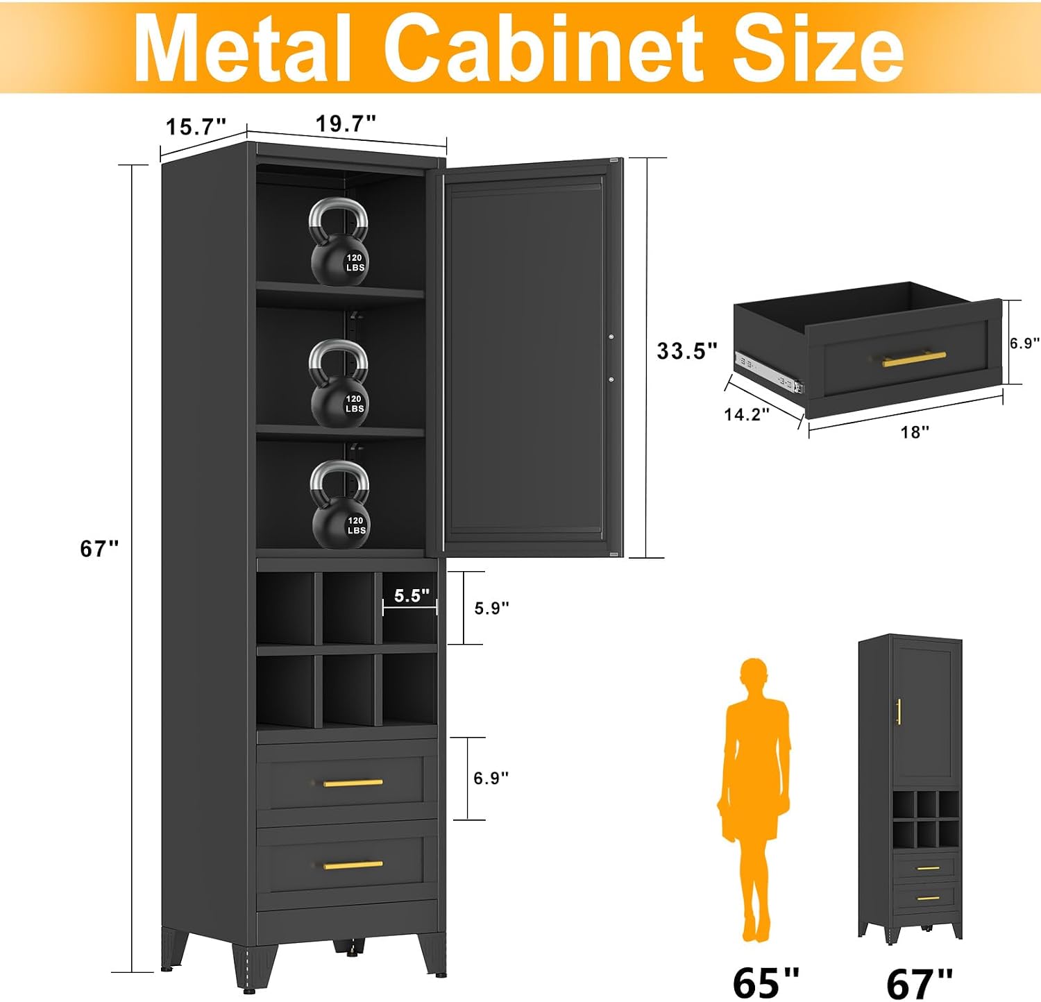 Ckzbx Tall Narrow Storage Cabinet 66.93" H Tall Bathroom Cabinet Metal Pantry Cabinets, 4 Adjustable Shelves for Kitchen, Home Office, Living Room, Dinning Room (20 inches Wide White)