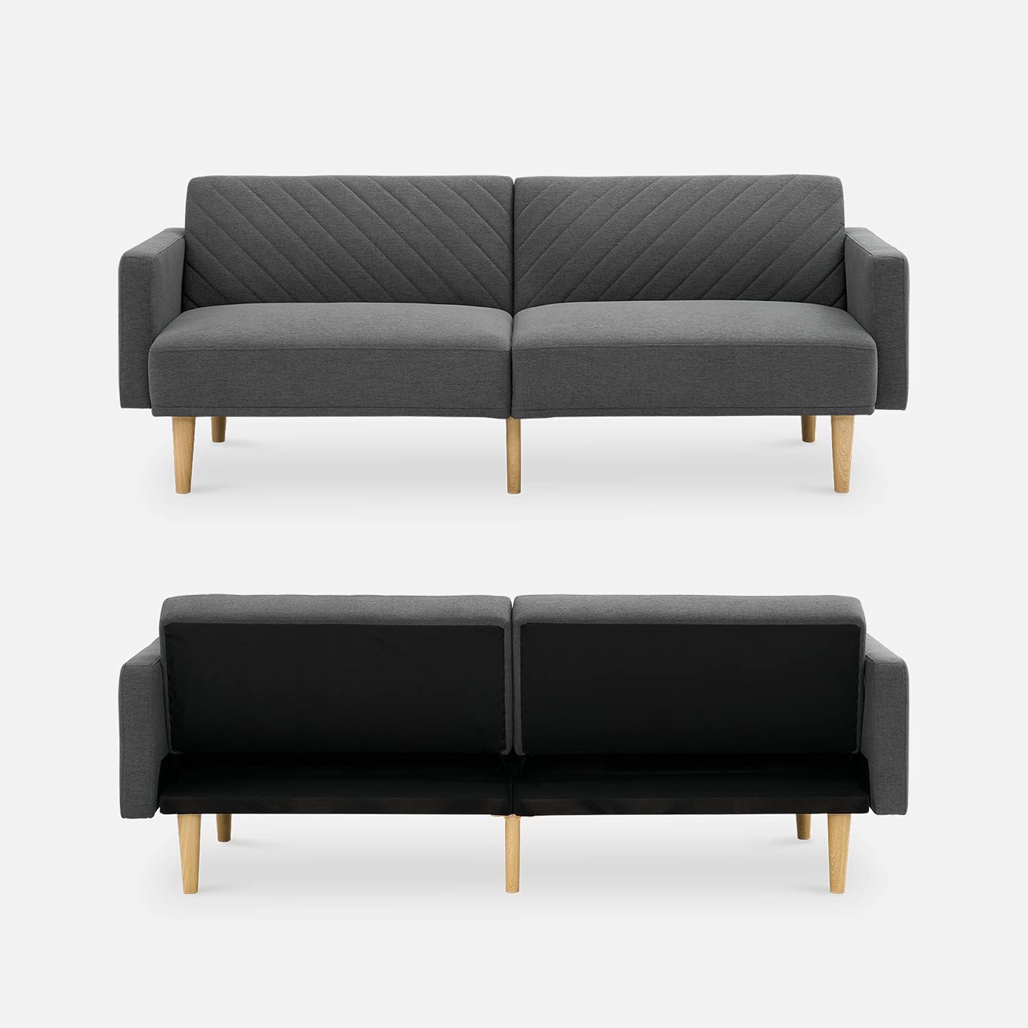 mopio 76.4" Futon Sofa Bed Chevron Styled, Sleeper Couch (Old Rosa Velvet)