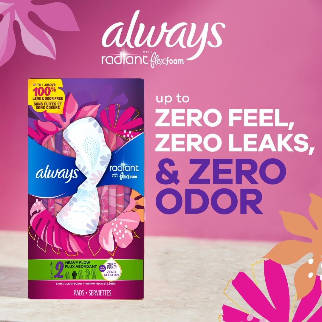 Always Infinity Feminine Pads for Women, Size 3, Extra Heavy Flow, with Wings, Unscented, 28 CT