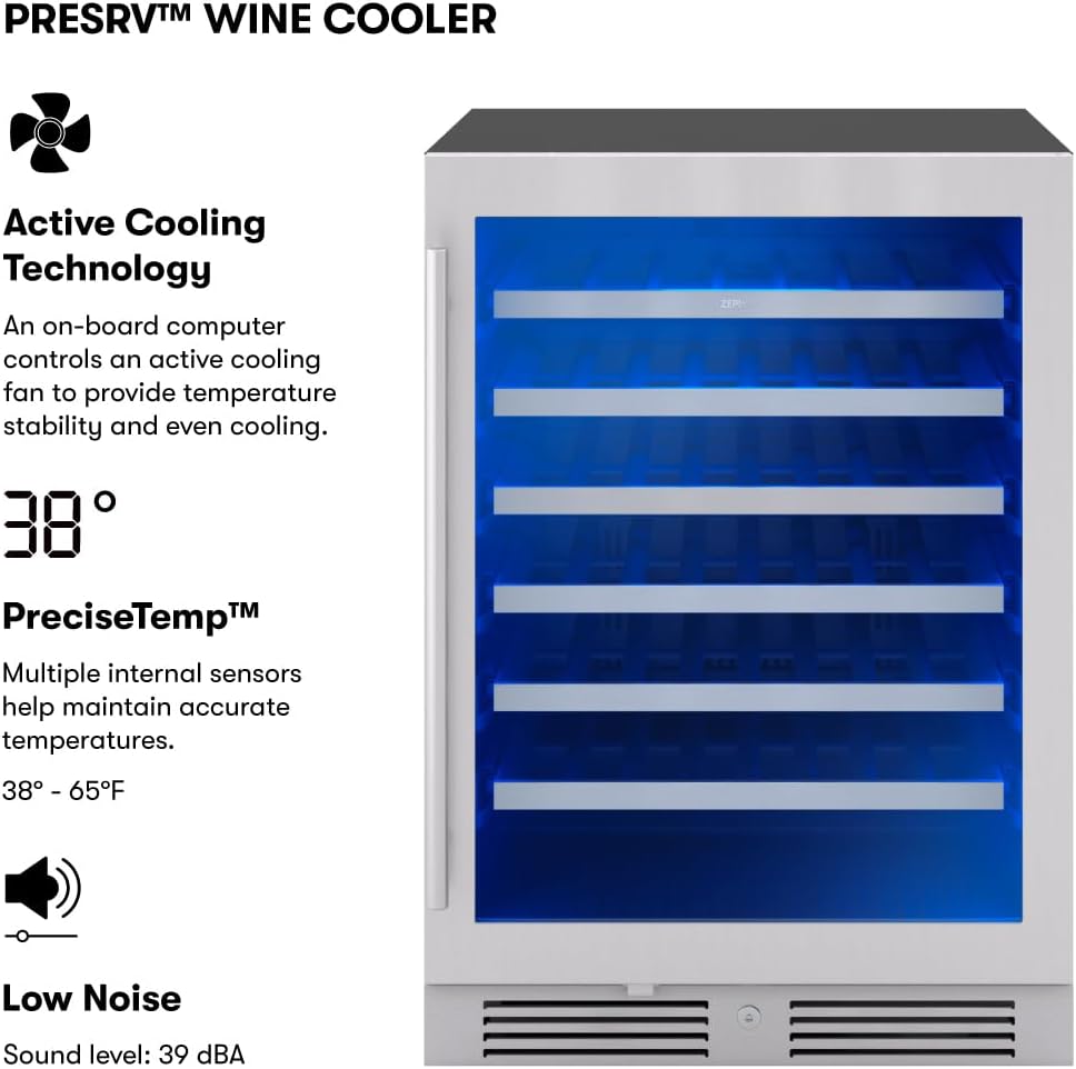 Zephyr Presrv 15 Inch Slim Wine Fridge Beverage Refrigerator Under Counter