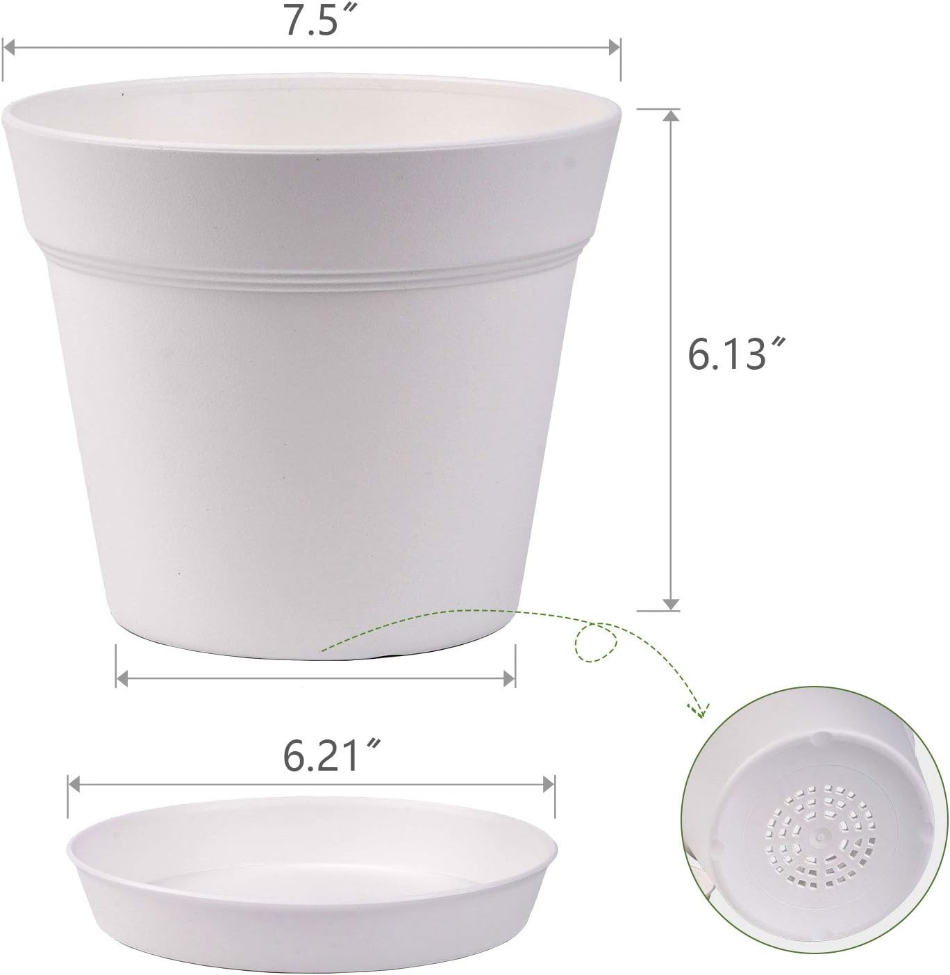 homenote 7.5 Inch Plastic Flower Pots with Drainage Holes and Trays (8 Pcs)