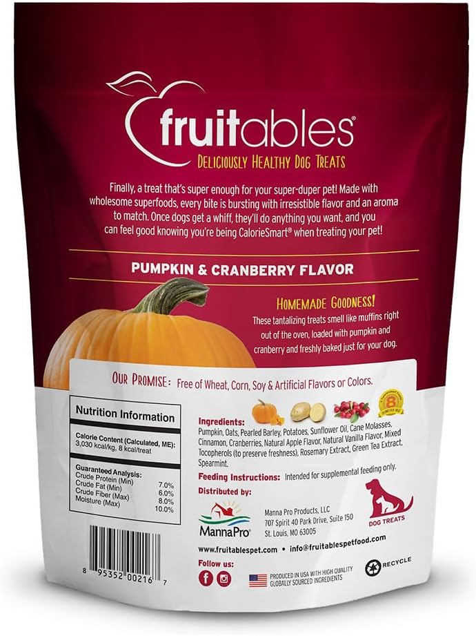 Fruitables Baked Dog Treats, Low Calorie Treats, Pumpkin & Banana, 7oz | Healthy Dog Treats, Training Treats, Crunchy Dog Biscuits, Limited Ingredient Recipe, Healthy Puppy Snacks, Made in USA